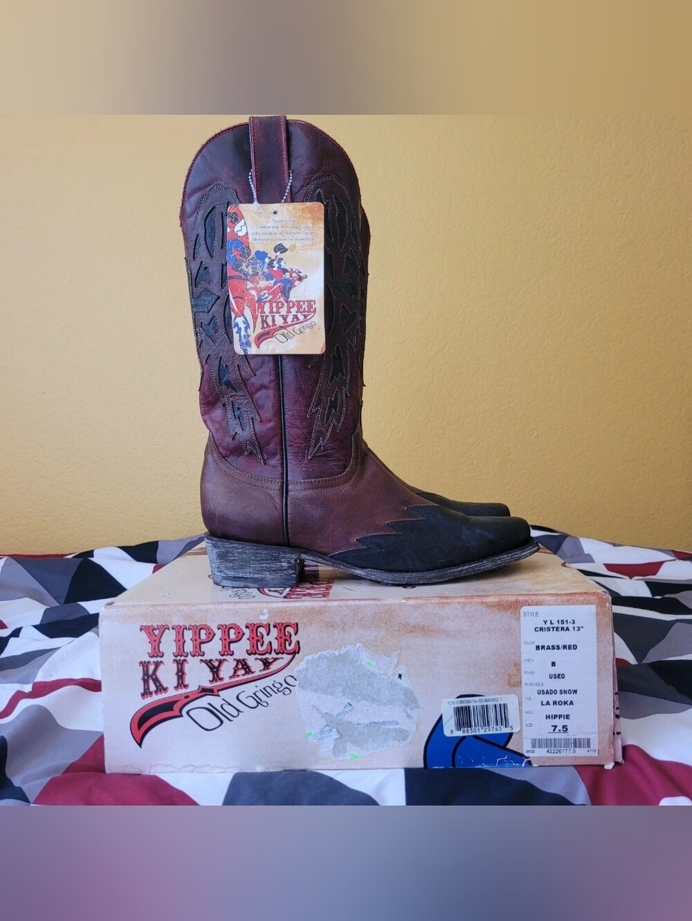 Old Gringo Yippee Ki Yay Cristera 13" Brass Red Women's Size 7.5 Leather